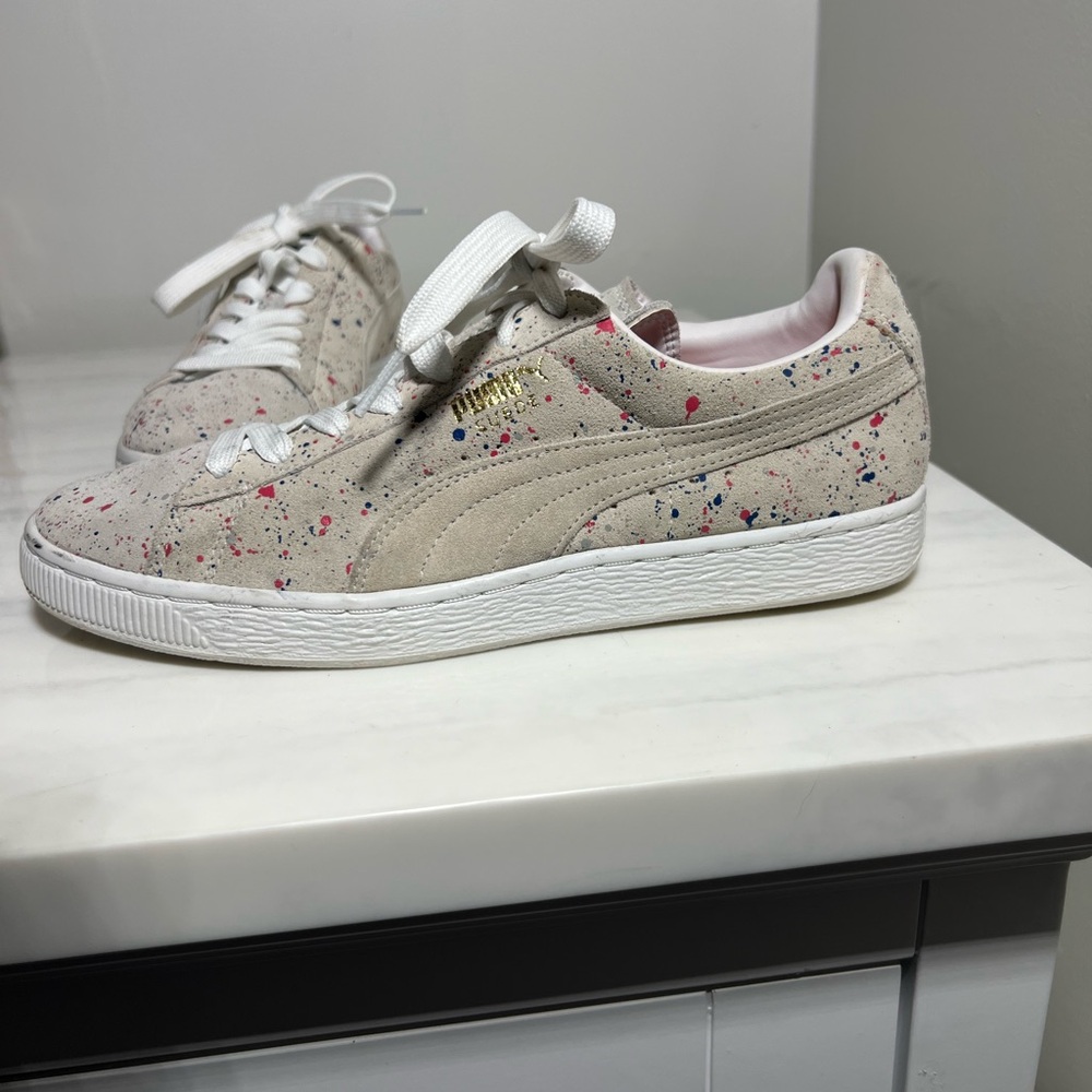 Puma Men's Natural Paint Splatter Sneakers Suede Classic Allo Gray Size 8.5 - Picture 7 of 13